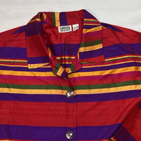 Chico’s Design 100% Silk Jacket Size 3 (XL) Red Purple Striped Button Top VTG - Picture 2 of 12